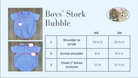 Sizing chart for boy's Baby Brother Bubble.